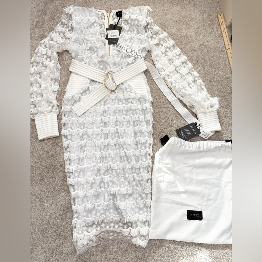 Zhivago - It’s Over Midi Dress White Tassel Fringe Belted Dress - US 6 - NWT - Picture 4 of 16